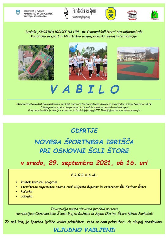 Odprtje novega športnega igrišča pri osnovni šoli Štore